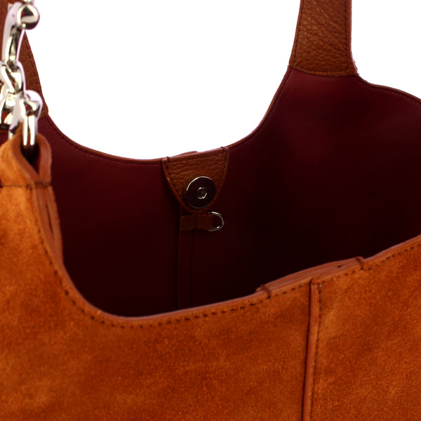 Coccinelle - C-Easy Suede Cognac Shoulder Bag - THE110201 - COGNAC/COGNAC