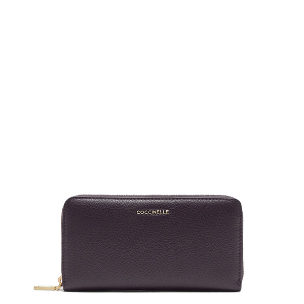 Coccinelle - Metallic Soft Large Zip Around Prune Wallet - MW5113201 - PRUNE