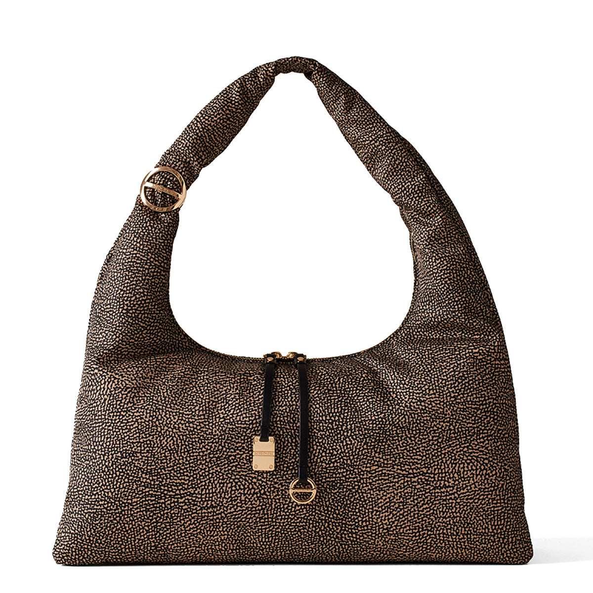 Borbonese - Twinnie Large OP Naturale Nero Hobo Bag - 91010125X95 - OP/NATURALE/NERO