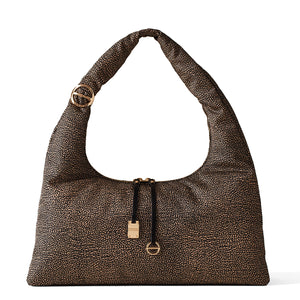 Borbonese - Twinnie Large OP Naturale Nero Hobo Bag - 91010125X95 - OP/NATURALE/NERO