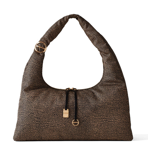 Borbonese - Twinnie Large OP Naturale Nero Hobo Bag - 91010125X95 - OP/NATURALE/NERO
