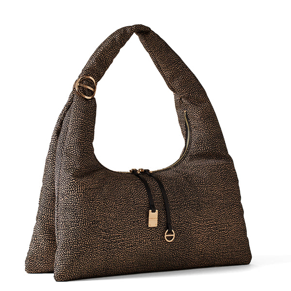 Borbonese - Twinnie Large OP Naturale Nero Hobo Bag - 91010125X95 - OP/NATURALE/NERO