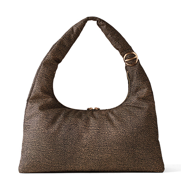 Borbonese - Twinnie Large OP Naturale Nero Hobo Bag - 91010125X95 - OP/NATURALE/NERO