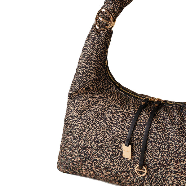 Borbonese - Twinnie Large OP Naturale Nero Hobo Bag - 91010125X95 - OP/NATURALE/NERO