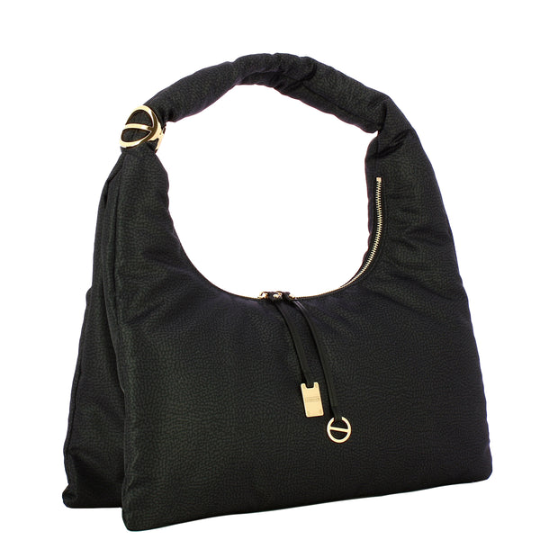 Borbonese - Twinnie Large Dark Black Hobo Bag - 91010125X95 - DARK/BLACK