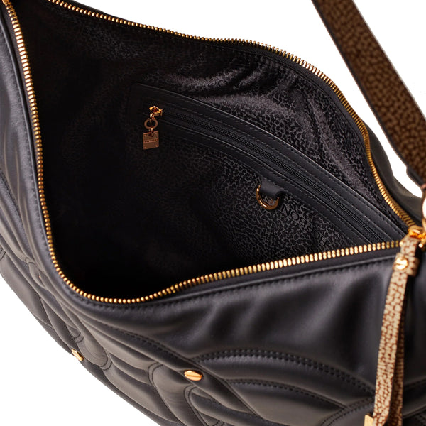 Borbonese - Rondo' Borsa Hobo Medium Nero OP Naturale - 910101460099 - NERO/OP/NATURALE