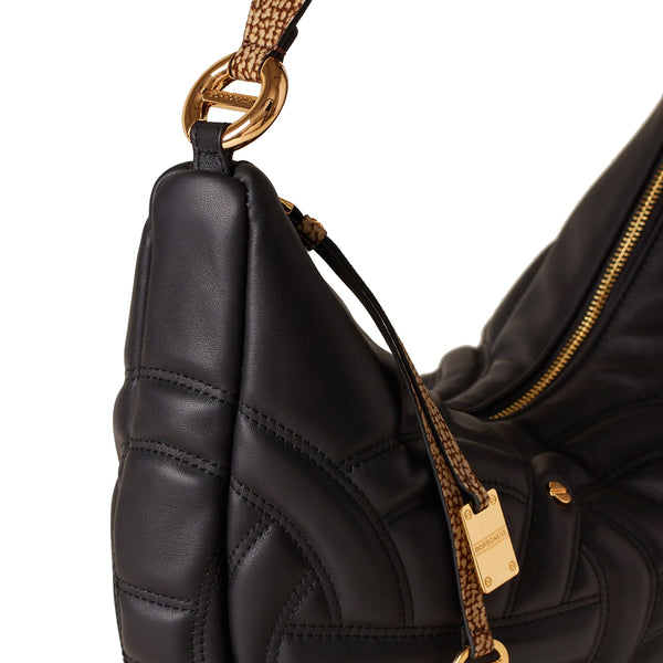 Borbonese - Rondo' Borsa Hobo Medium Nero OP Naturale - 910101460099 - NERO/OP/NATURALE