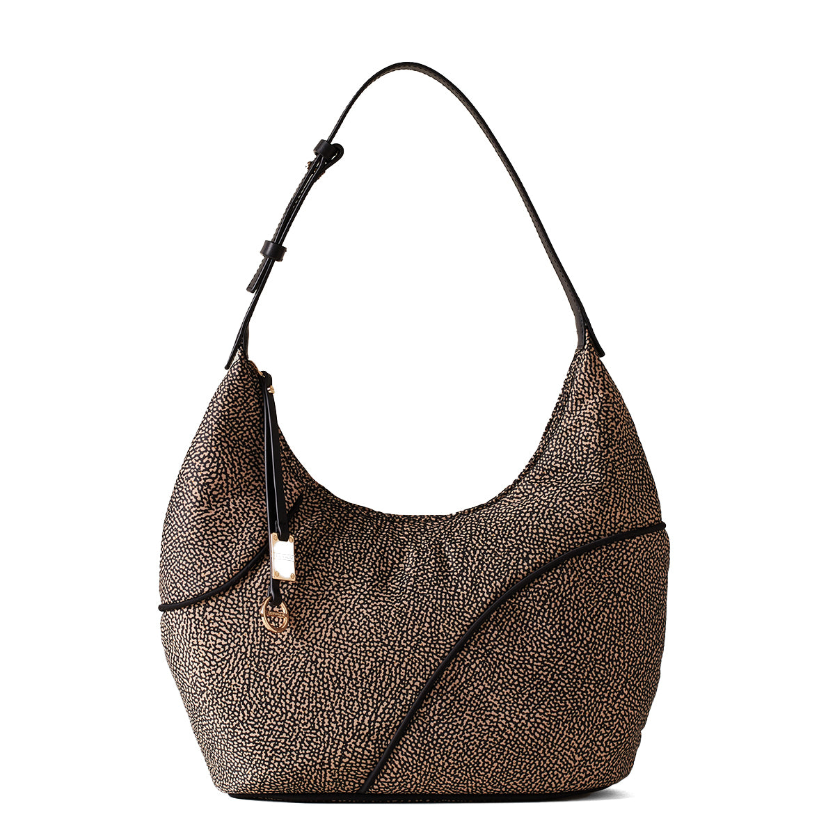Borbonese - Hobo Bag Medium OP Naturale Nero - 91010112AJ0 - OP/NATURALE/NERO