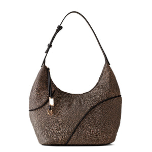 Borbonese - Hobo Bag Medium OP Naturale Nero - 91010112AJ0 - OP/NATURALE/NERO