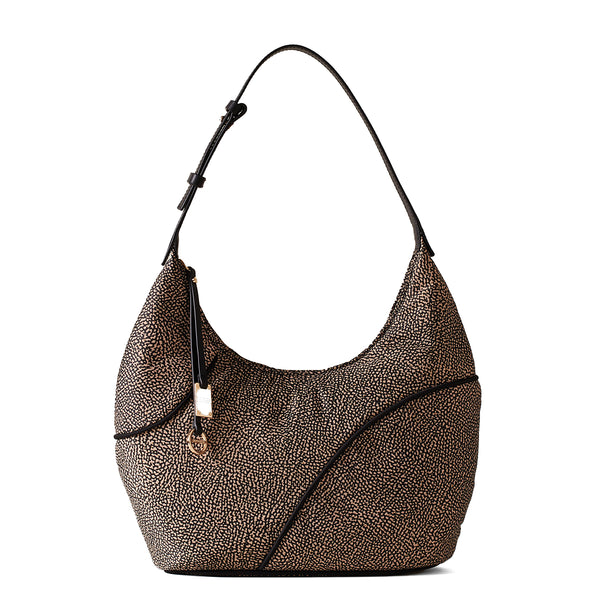 Borbonese - Hobo Bag Medium OP Naturale Nero - 91010112AJ0 - OP/NATURALE/NERO