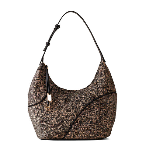 Borbonese - Hobo Bag Medium OP Naturale Nero - 91010112AJ0 - OP/NATURALE/NERO