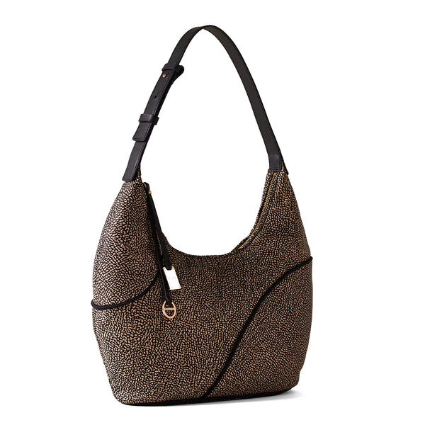Borbonese - Hobo Bag Medium OP Naturale Nero - 91010112AJ0 - OP/NATURALE/NERO