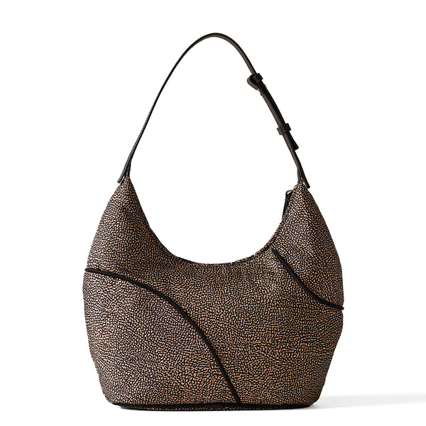 Borbonese - Hobo Bag Medium OP Naturale Nero - 91010112AJ0 - OP/NATURALE/NERO