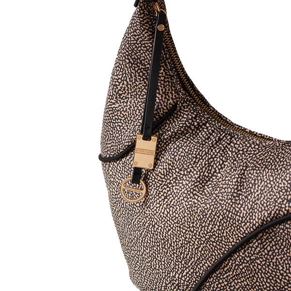 Borbonese - Hobo Bag Medium OP Naturale Nero - 91010112AJ0 - OP/NATURALE/NERO