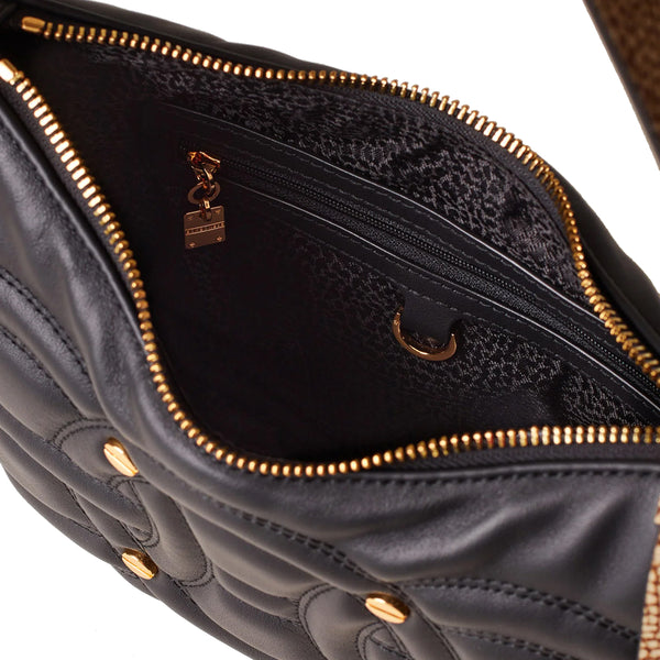 Borbonese - Rondo' Borsa Hobo Small Nero OP Naturale - 910101450099 - NERO/OP/NATURALE