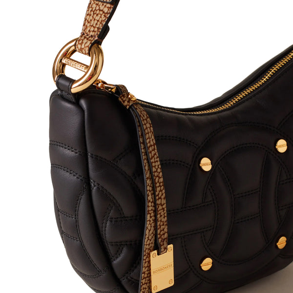 Borbonese - Rondo' Borsa Hobo Small Nero OP Naturale - 910101450099 - NERO/OP/NATURALE