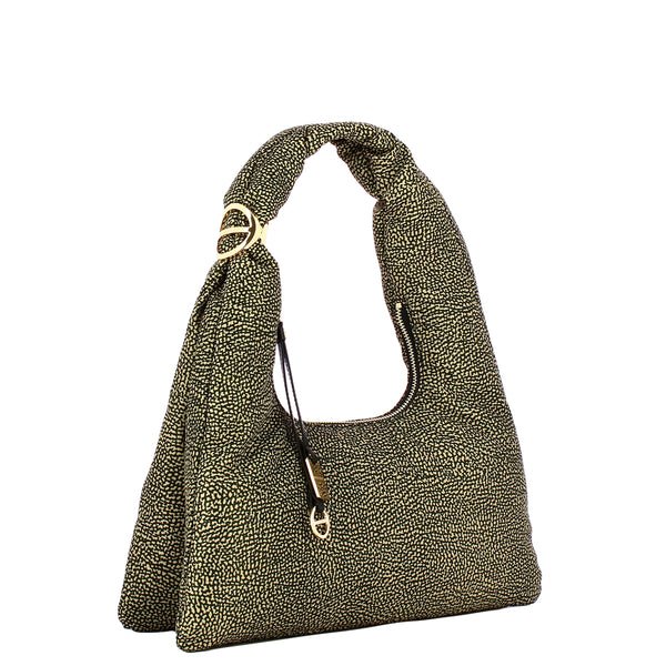 Borbonese - Twinnie Small OP Naturale Nero Hobo Bag - 91010124X95 - OP/NATURALE/NERO