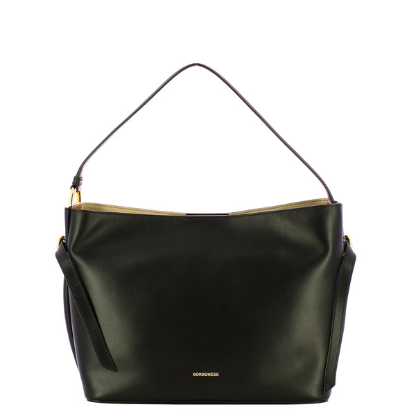 Borbonese - Bridle Medium Nero OP Naturale Bucket Bag - 91010105AU5 - NERO/OP/NATURALE