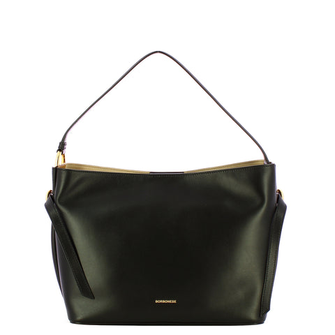 Borbonese - Bridle Medium Nero OP Naturale Bucket Bag - 91010105AU5 - NERO/OP/NATURALE
