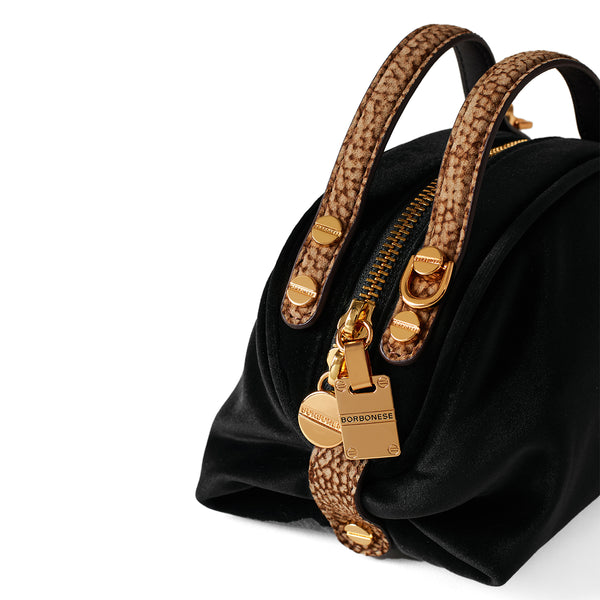 Borbonese - Mini Sexy Bag Nero OP Naturale in velvet - 9233280122 - NERO/OP/NATURALE