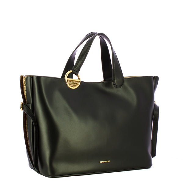 Borbonese - Bridle Medium Nero OP Naturale Handbag - 91010104AU5 - NERO/OP/NATURALE