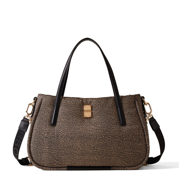 Borbonese - Cahier Medium OP Naturale Medium Handbag - 91010038I15 - OP/NATURALE/NERO