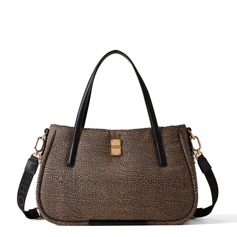 Borbonese - Cahier Medium OP Naturale Medium Handbag - 91010038I15 - OP/NATURALE/NERO