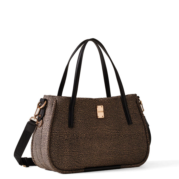 Borbonese - Cahier Medium OP Naturale Medium Handbag - 91010038I15 - OP/NATURALE/NERO