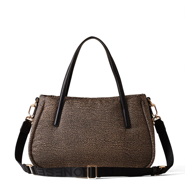 Borbonese - Cahier Medium OP Naturale Medium Handbag - 91010038I15 - OP/NATURALE/NERO