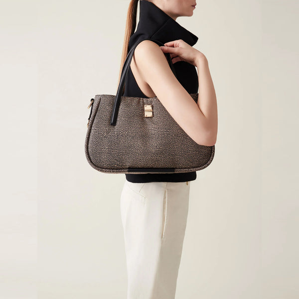 Borbonese - Cahier Medium OP Naturale Medium Handbag - 91010038I15 - OP/NATURALE/NERO