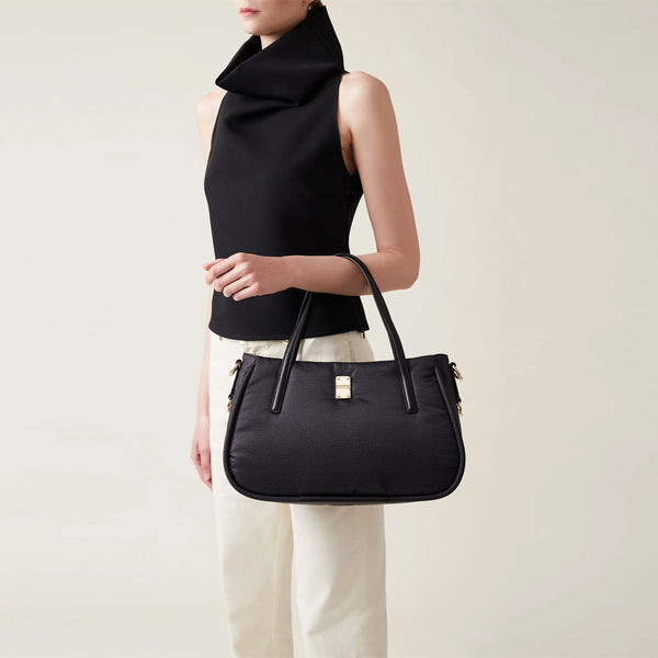 Borbonese - Cahier Medium Dark Black Handbag - 91010038I15 - DARK/BLACK