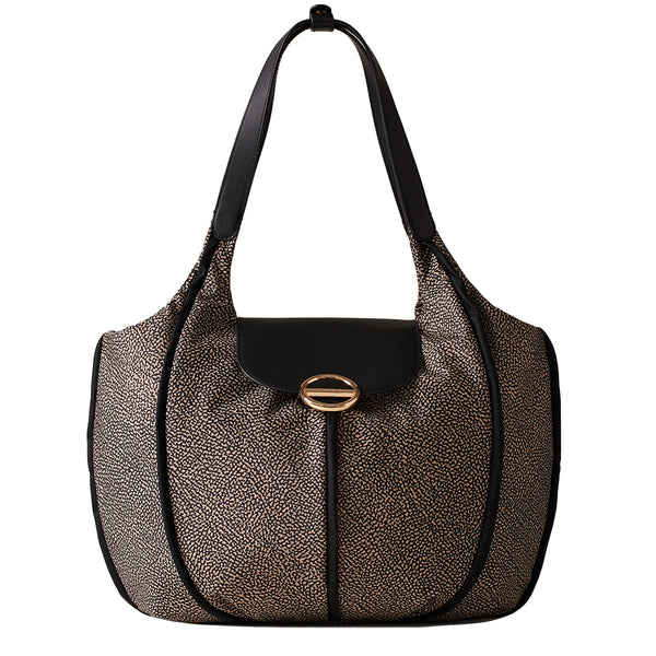 Borbonese - Shopping Cottage Medium OP Naturale Nero - 91010123AJ0 - OP/NATURALE/NERO