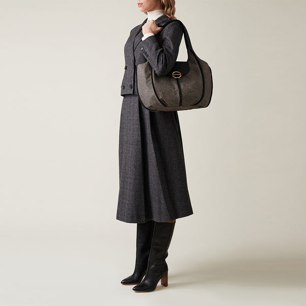 Borbonese - Shopping Cottage Medium OP Naturale Nero - 91010123AJ0 - OP/NATURALE/NERO