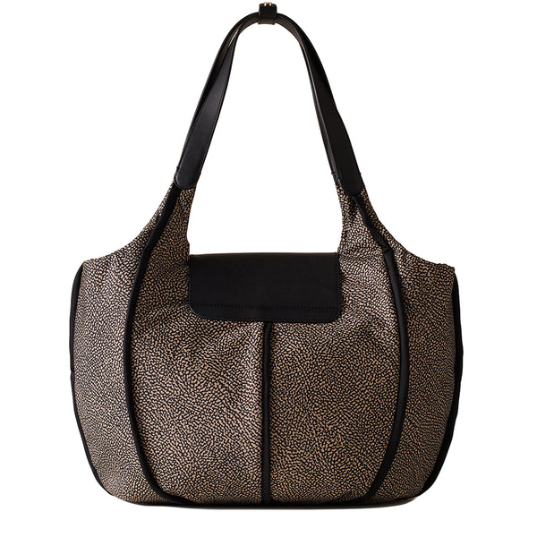 Borbonese - Shopping Cottage Medium OP Naturale Nero - 91010123AJ0 - OP/NATURALE/NERO