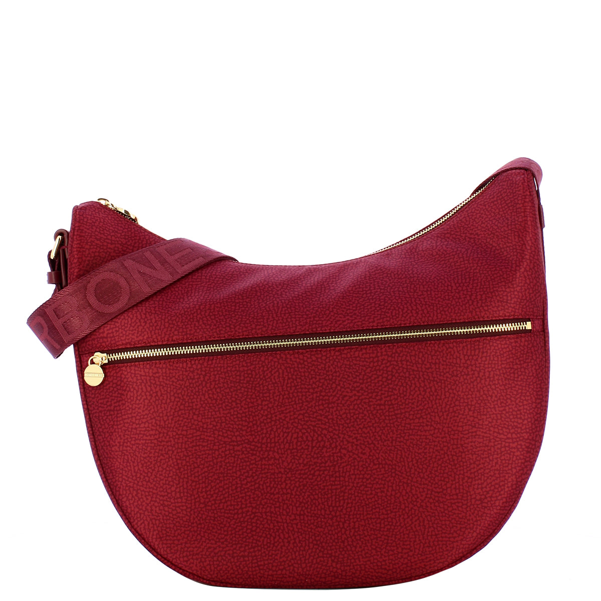 Borbonese - Luna Bag Medium with pocket in Recycled Nylon Merlot - 934109I15 - MERLOT