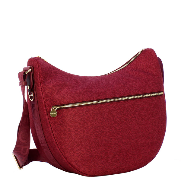 Borbonese - Luna Bag Medium with pocket in Recycled Nylon Merlot - 934109I15 - MERLOT