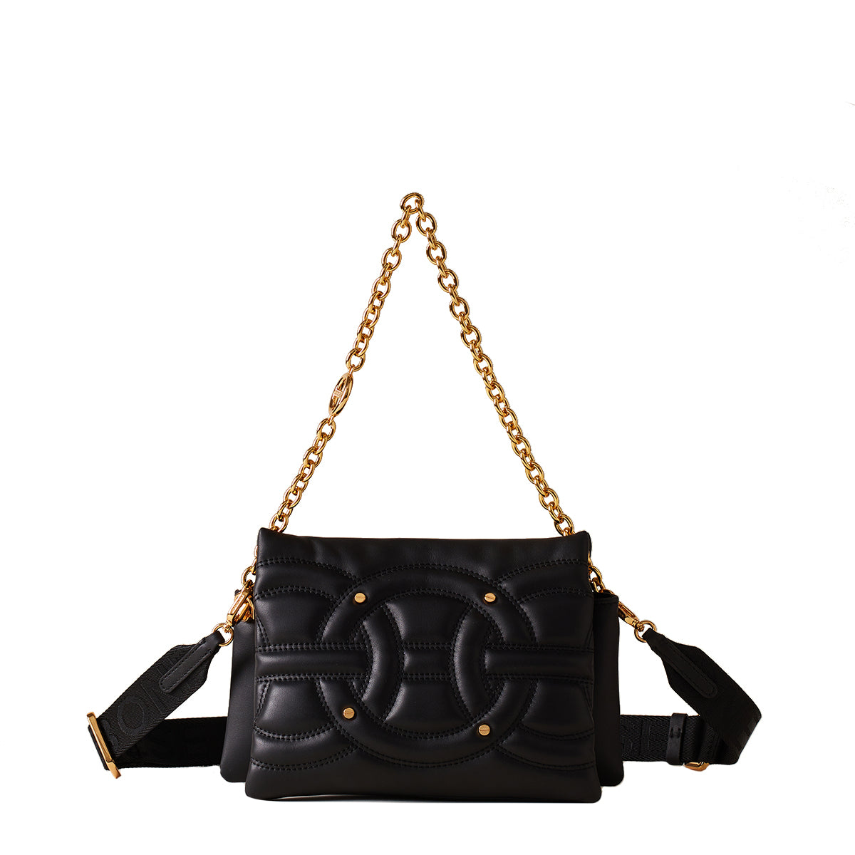 Borbonese - Borsa Trifolder Mini Rondo' Nero OP Naturale - 910101560099 - NERO/OP/NATURALE