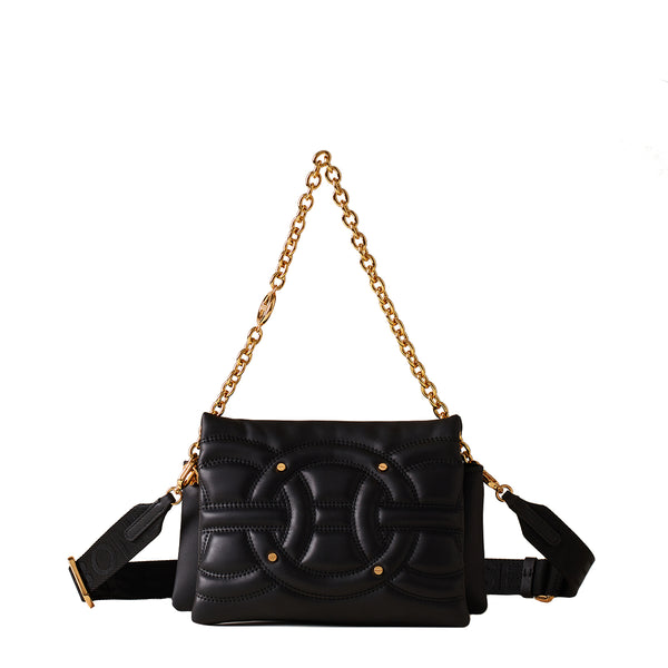 Borbonese - Borsa Trifolder Mini Rondo' Nero OP Naturale - 910101560099 - NERO/OP/NATURALE