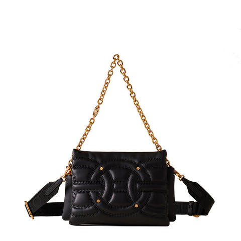 Borbonese - Borsa Trifolder Mini Rondo' Nero OP Naturale - 910101560099 - NERO/OP/NATURALE