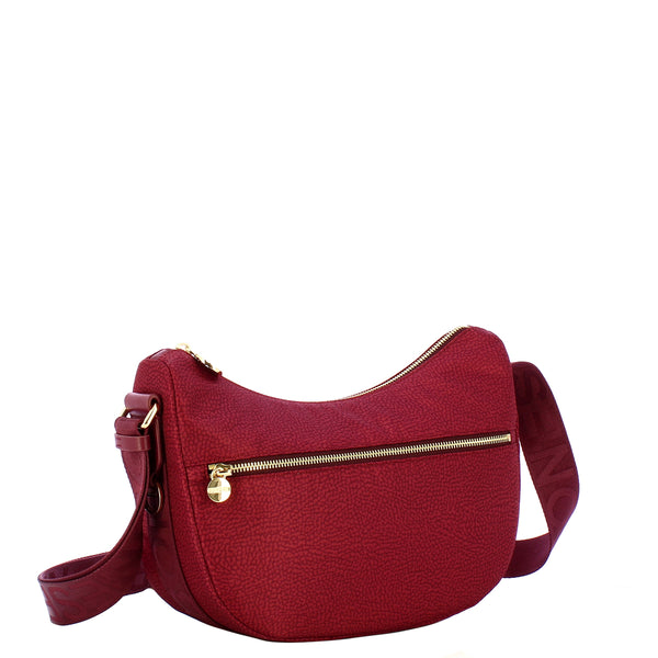 Borbonese - Luna Bag Small with pocket in Recycled Nylon Merlot - 934107I15 - MERLOT