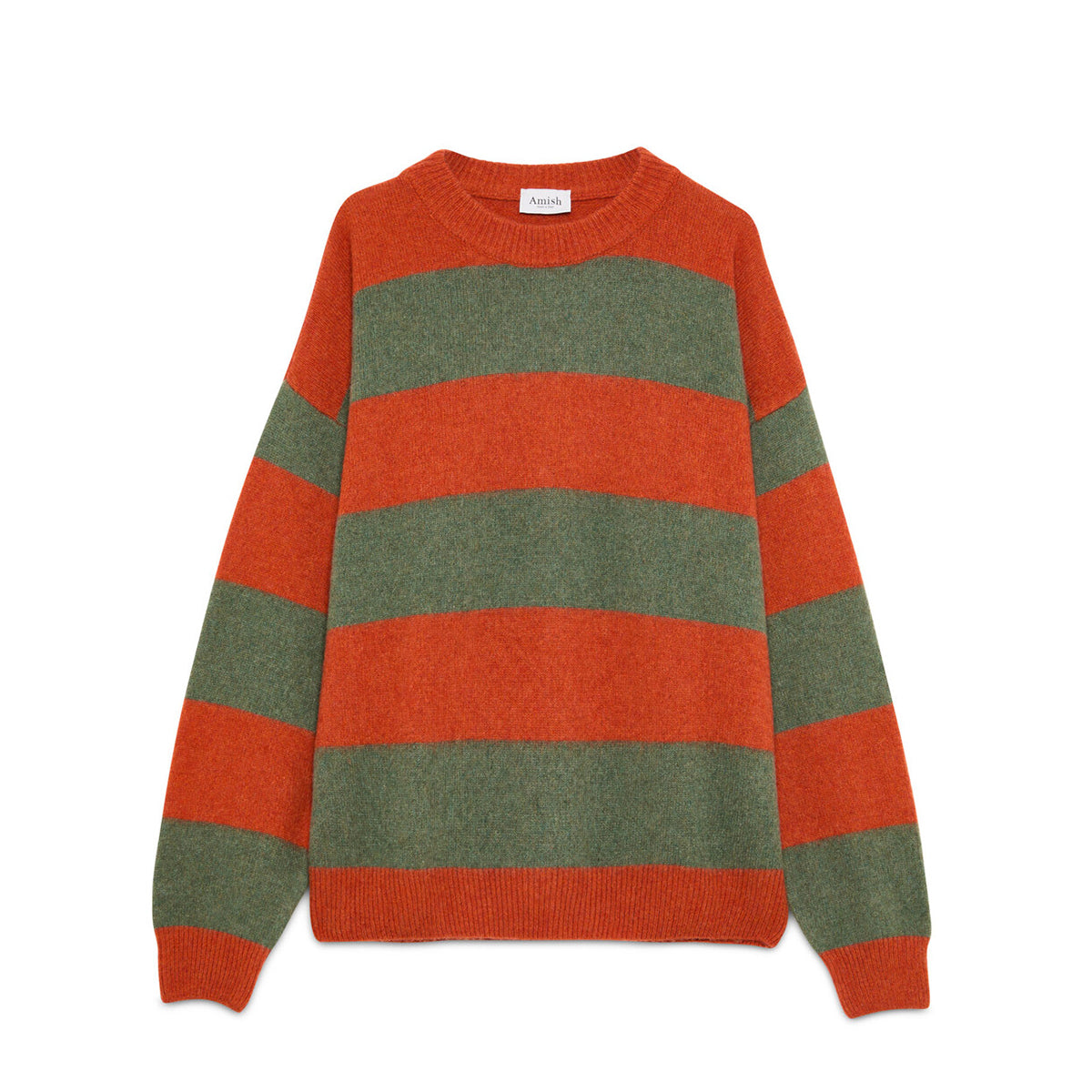 Amish - Pullover Shetland Stripe Sage Orange - AMU058CN35XXXX - SAGE/ORANGE