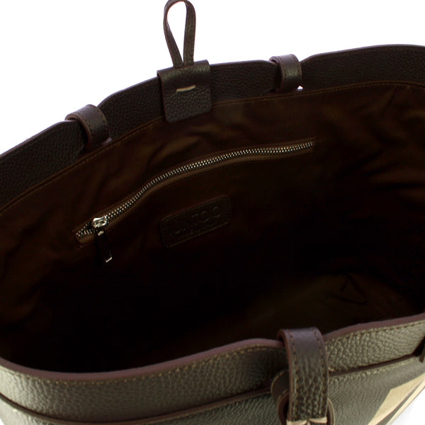 Iuntoo - Sibilla Medium Cioccolato Taupe Shopper Bag with suede inlay - 191102 - CIOCCOLATO/23+TAUPE/2711