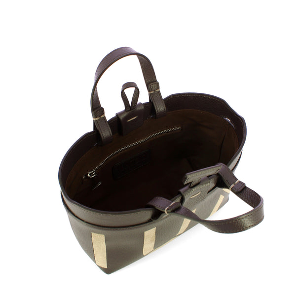 Iuntoo - Sibilla Mini Cioccolato Taupe Shopper Bag with suede inlay - 191104 - CIOCCOLATO/23+TAUPE/2711