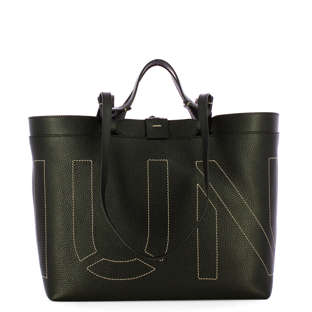 Iuntoo - Sibilla Medium Nero Shopping Bag with seams - 191202 - NERO