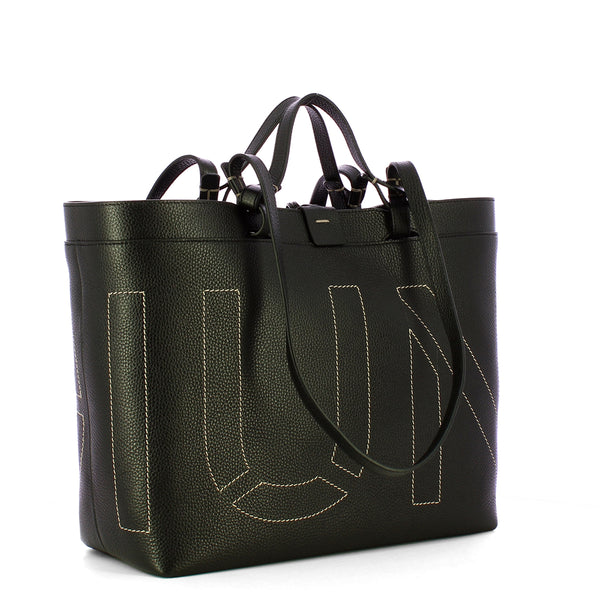 Iuntoo - Sibilla Medium Nero Shopping Bag with seams - 191202 - NERO