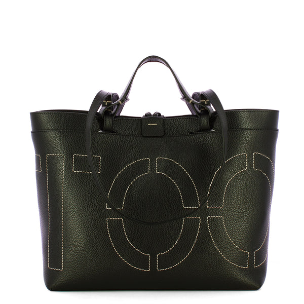 Iuntoo - Sibilla Medium Nero Shopping Bag with seams - 191202 - NERO