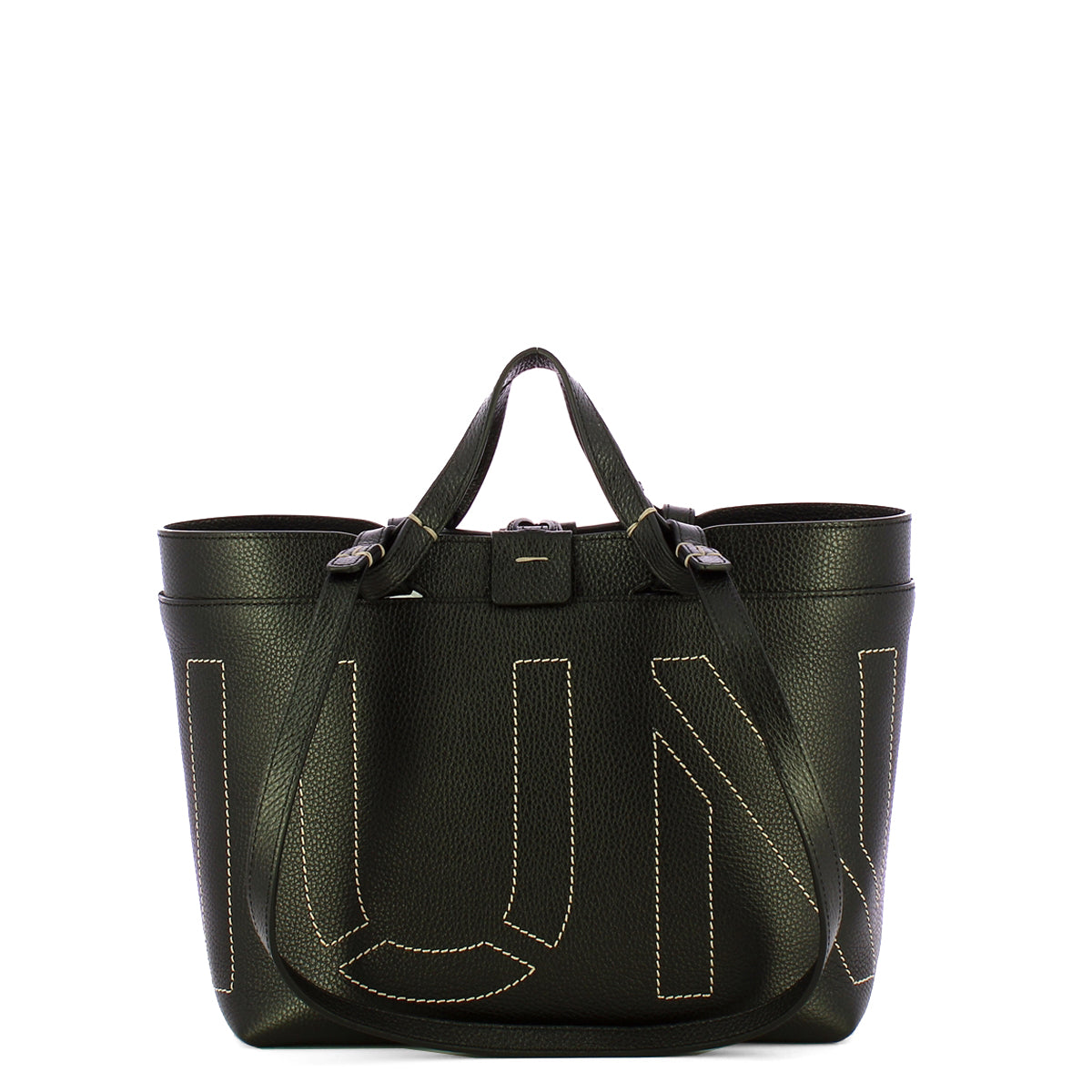 Iuntoo - Sibilla Small Nero Shopping Bag with seams - 191203 - NERO