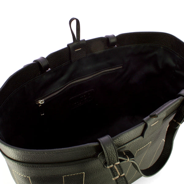 Iuntoo - Sibilla Small Nero Shopping Bag with seams - 191203 - NERO