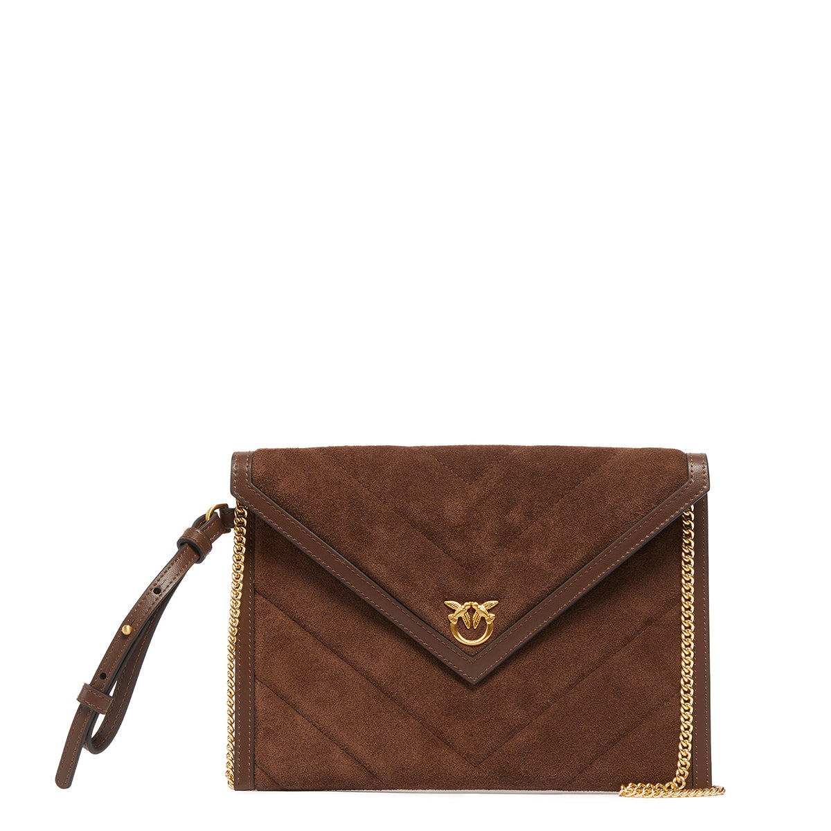 Pinko - Flat Pochette in Suede Marrone Castano Matt Gold - 104820A2JH - MARRONE/CASTANO/MATT/GOLD