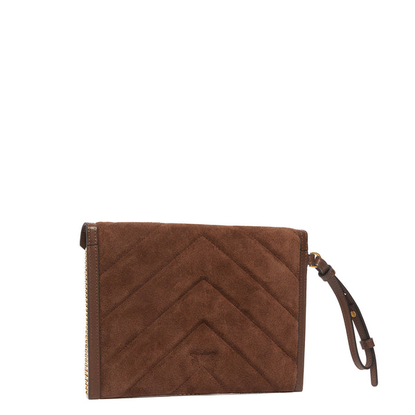 Pinko - Flat Pochette in Suede Marrone Castano Matt Gold - 104820A2JH - MARRONE/CASTANO/MATT/GOLD